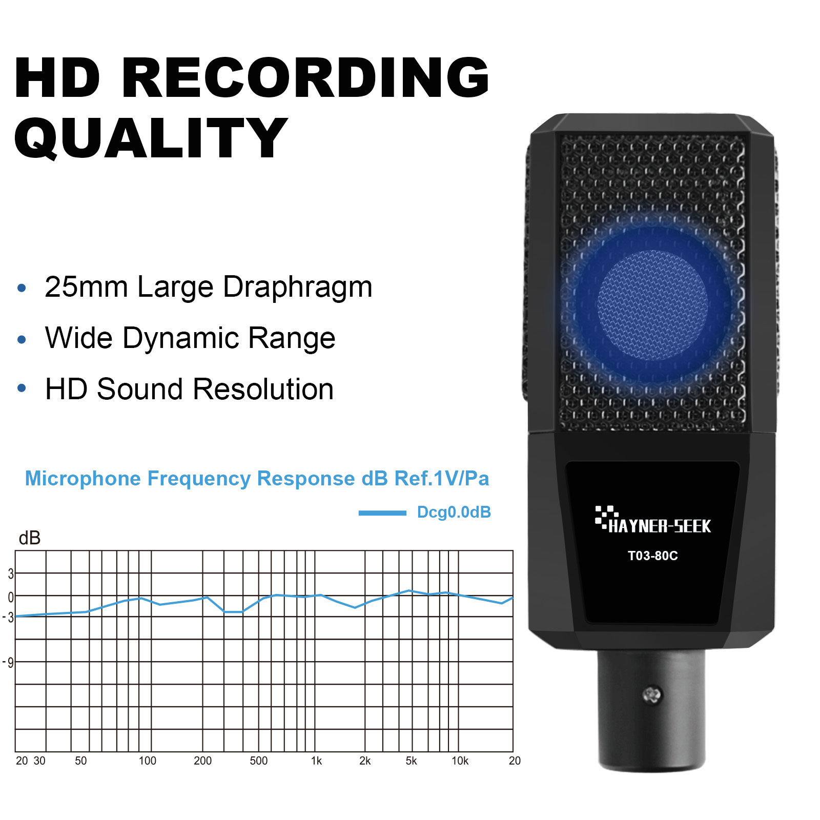 Hayner-Seek Audio Interface Sound Card 25mm Microphone Studio Recording All-In-One for Streaming Gaming