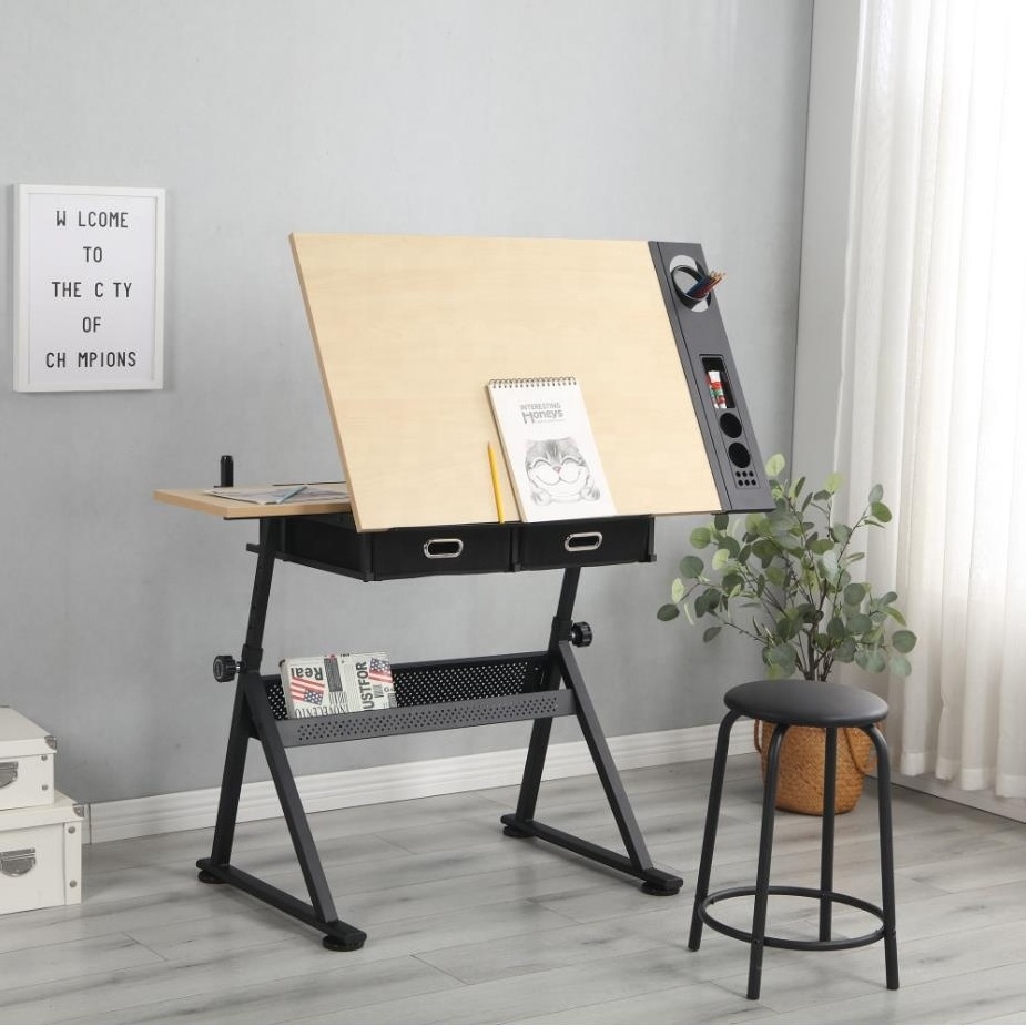 Retailable wooden height adjustable  professional  drafting table for architects school drawing desk