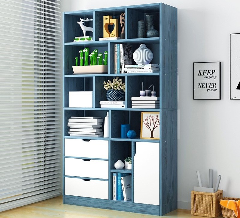 Simple modern bookcase with shelf for bedroom wooden bookshelf