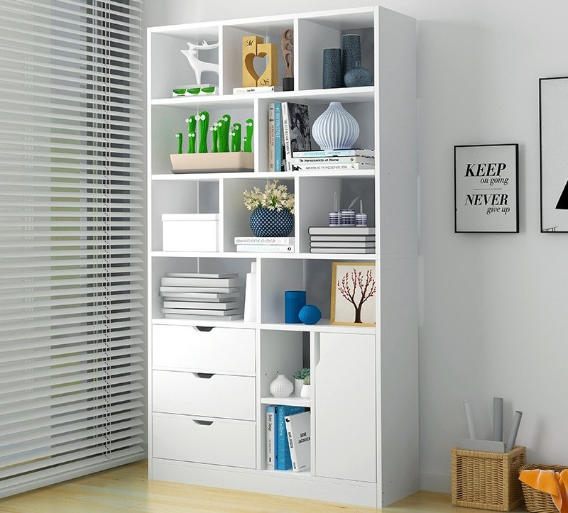 Simple modern bookcase with shelf for bedroom wooden bookshelf