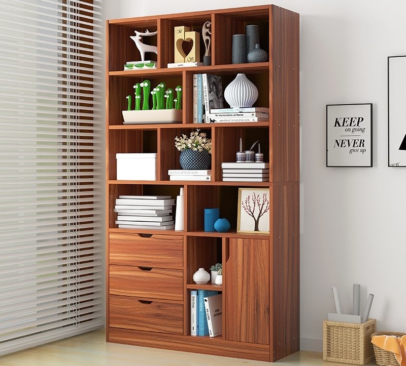 Simple modern bookcase with shelf for bedroom wooden bookshelf