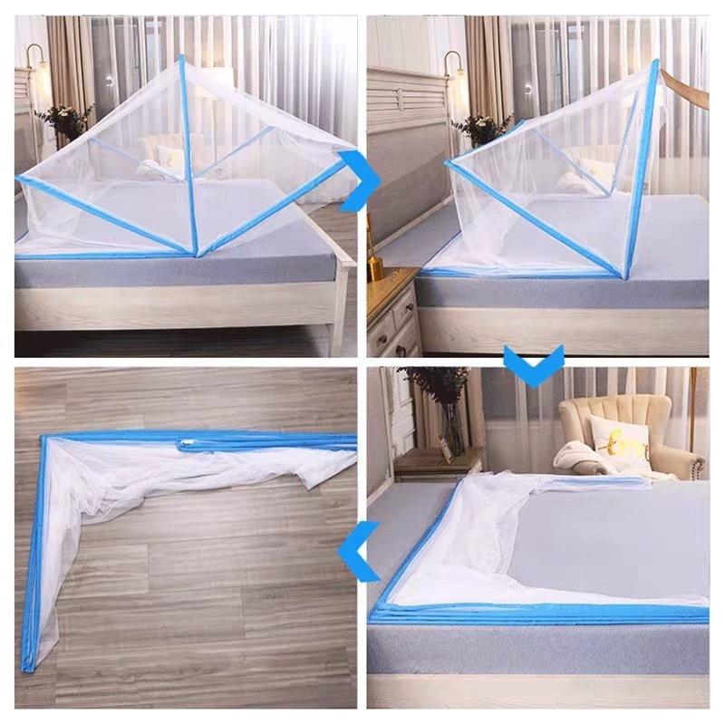 Custom Offer Mosquito Nets Canopy Folded Portable Blue For King Size Beds