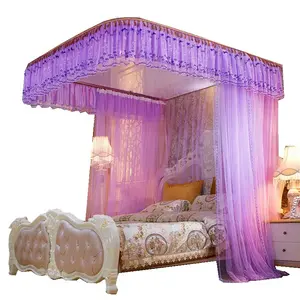 Princess Style Beautiful Lace Canopy Mesh    Folding mosquito nets   King Queen Size Bed Square Shape Mosquito Net