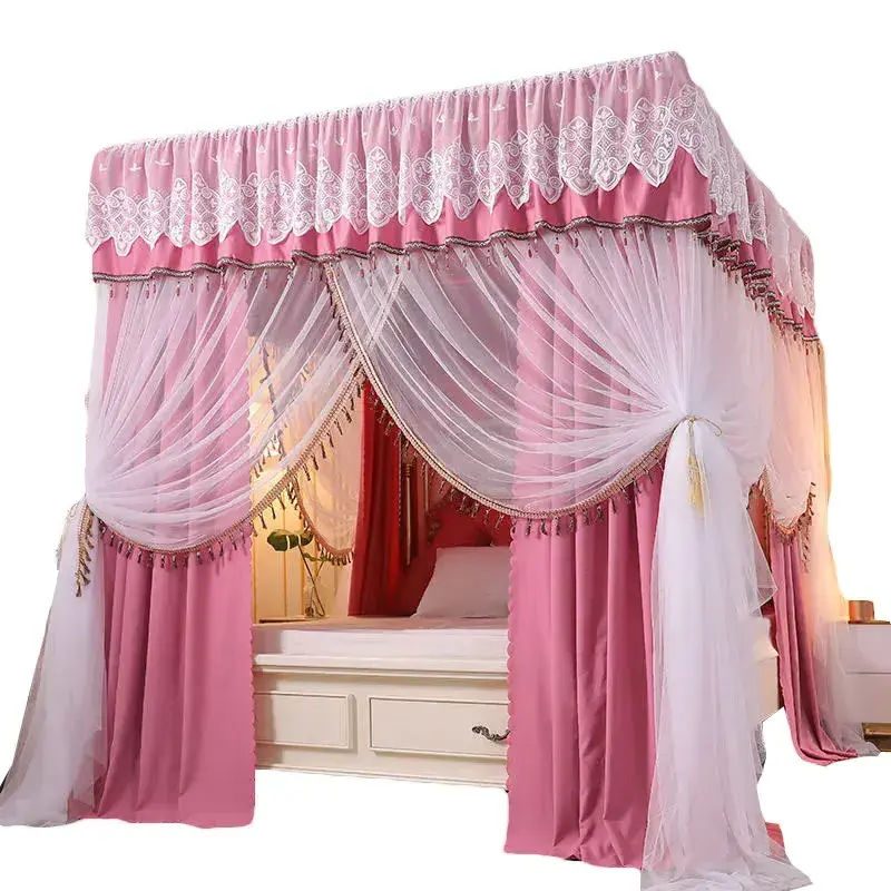 Princess Style Beautiful Lace Canopy Mesh    Folding mosquito nets   King Queen Size Bed Square Shape Mosquito Net