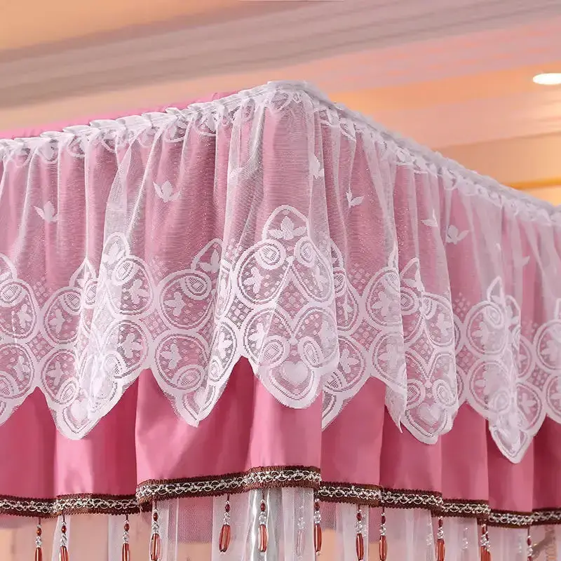 Princess Style Beautiful Lace Canopy Mesh    Folding mosquito nets   King Queen Size Bed Square Shape Mosquito Net