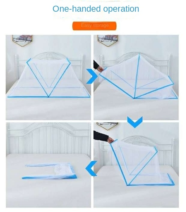 Custom Offer Mosquito Nets Canopy Folded Portable Blue For King Size Beds