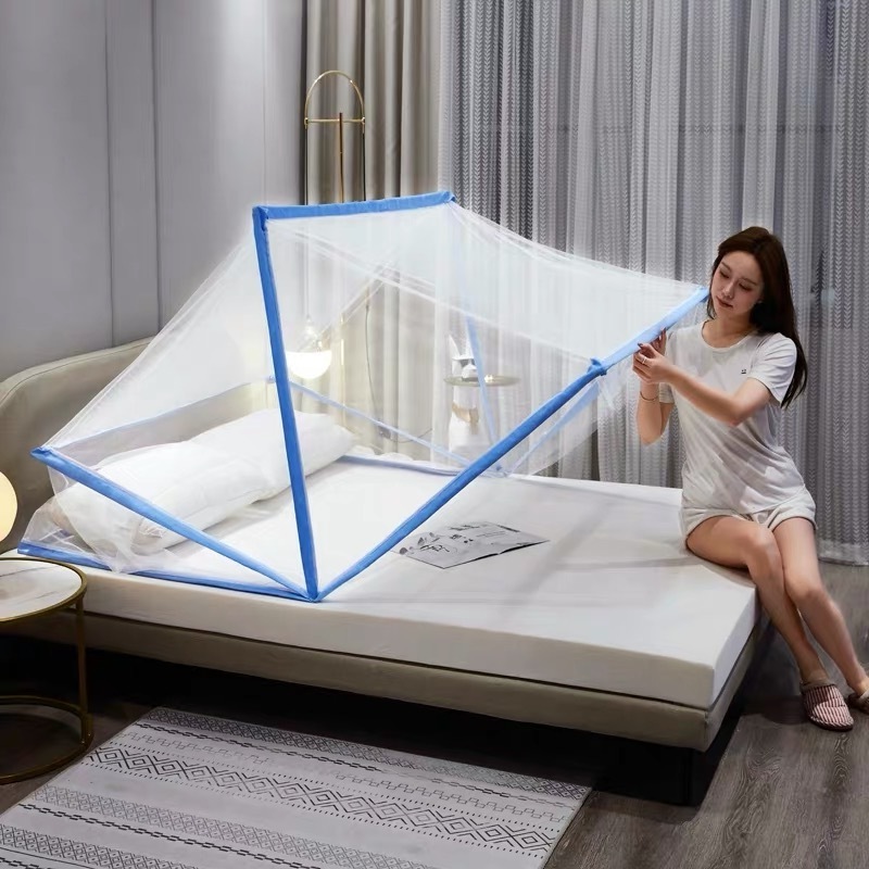 Custom Offer Mosquito Nets Canopy Folded Portable Blue For King Size Beds