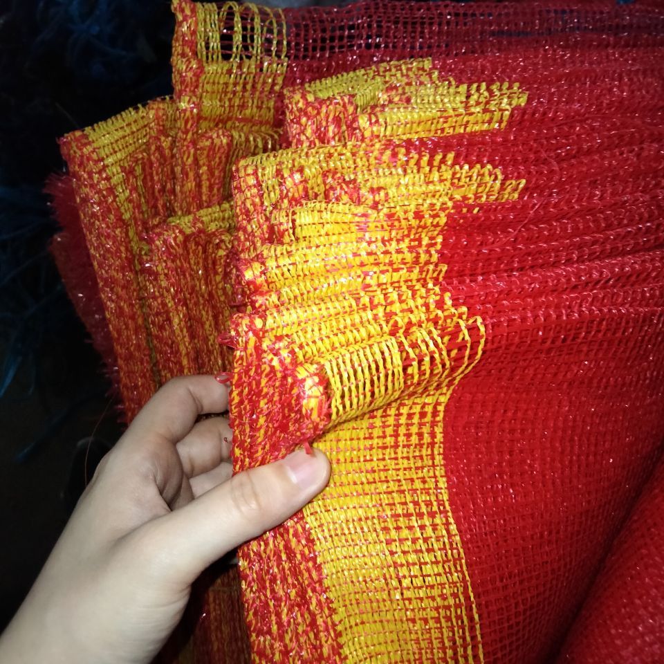 25kg 50kg Red color pp material drawstring mesh bags for oranges lemon fruit