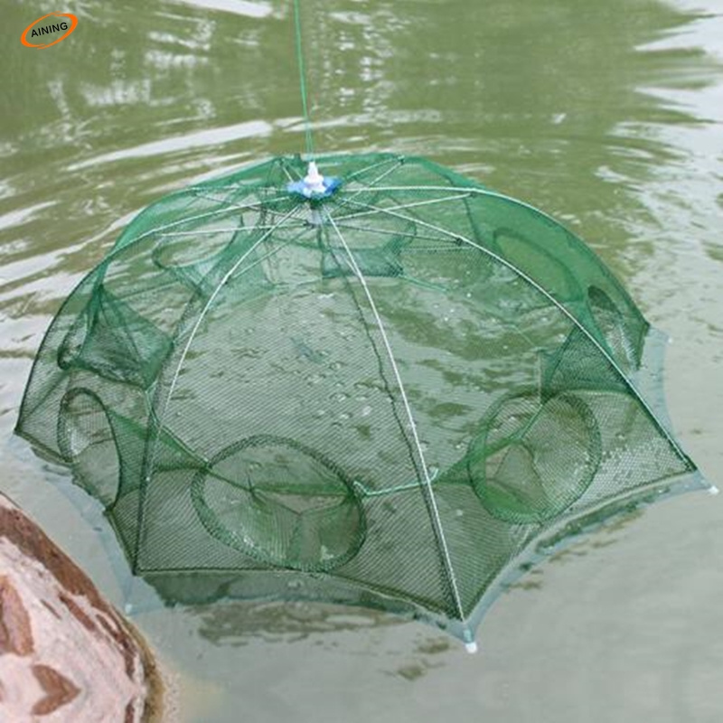 Portable Fishing Bait Trap Folded Fish Collapsible Net Cast Cage with Zipper Octagonal Fishing trap for Minnows Lobster Shrimp