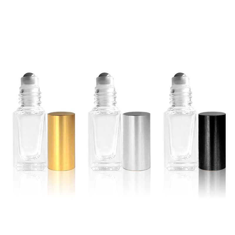 Empty  3ml 5ml 10ml  Rectangle Thick Bottom Perfume Glass  Square Roll On Bottle With Stainless Steel Roller For Essential Oil