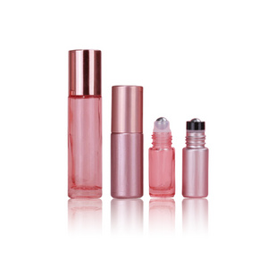 Wholesale Empty 5ml 10ml Pink glass/steel Roll On Bottle with rose gold cap  For Essential Oil Serum Perfume packaging