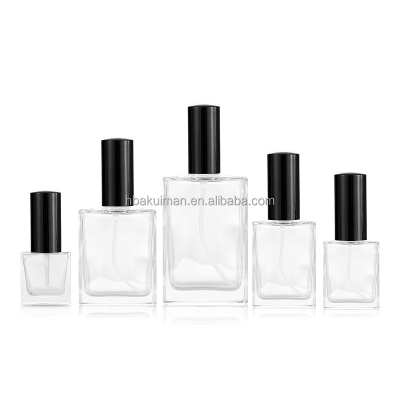 Factory Price Custom Transparent Square Perfume Bottles 10ml 15ml 30ml 50ml 100ml glass With Screw Sprayer Cap perfume bottles