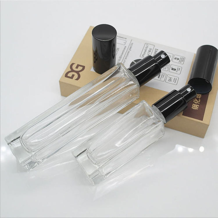 Cosmetic Packaging 5ml 7ml 10ml 20ml 30ml 50ml 100ml Empty Clear Square Glass Perfume Bottle With Spray pump cap