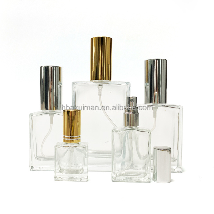 Factory Price Custom Transparent Square Perfume Bottles 10ml 15ml 30ml 50ml 100ml glass With Screw Sprayer Cap perfume bottles