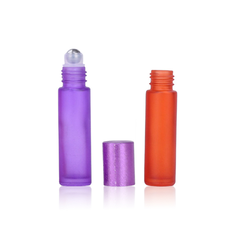 Hot Sale 10ml Rainbow Color Frosted Glass Roller Bottle With Brushed Lid Customized Rollon Bottle