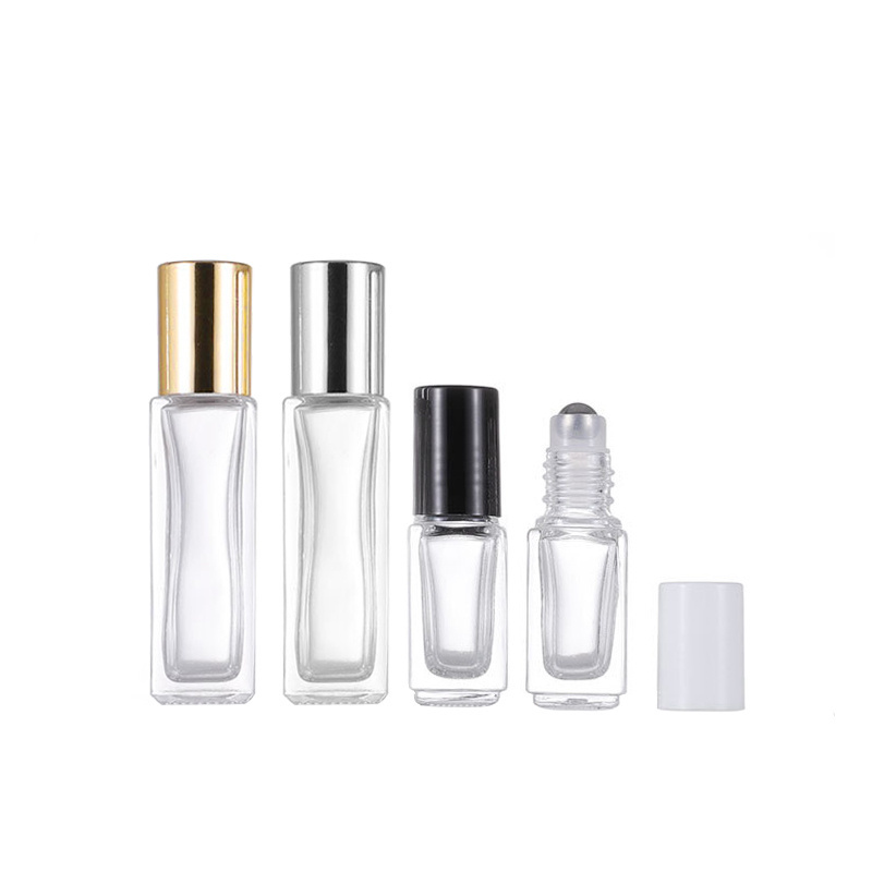 Empty  3ml 5ml 10ml  Rectangle Thick Bottom Perfume Glass  Square Roll On Bottle With Stainless Steel Roller For Essential Oil