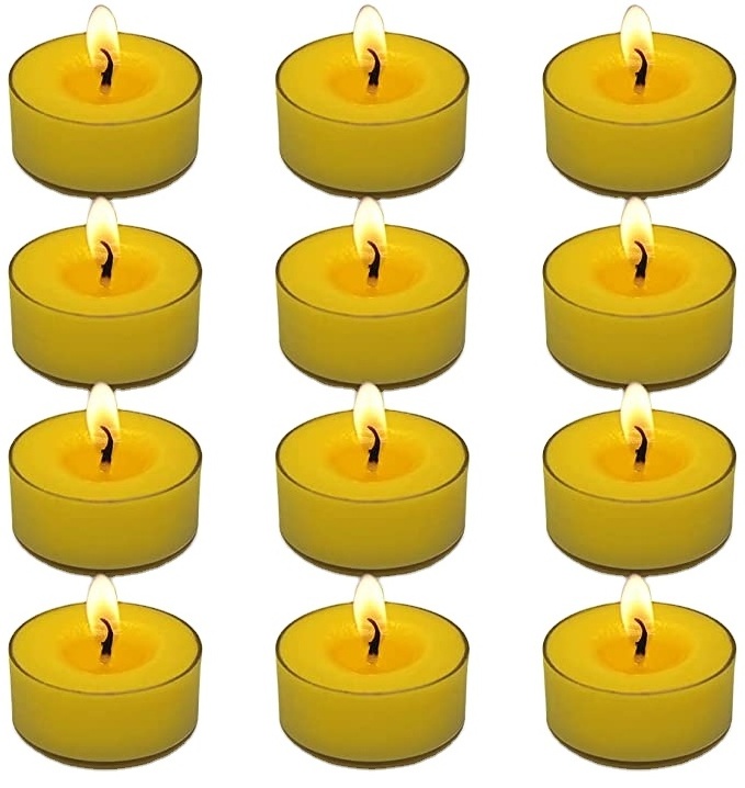 Good Quality Citronella Tea light Candles,yellow color soy wax tealight plastic containers pack of 12