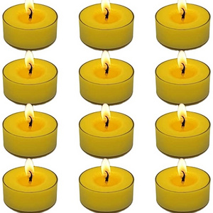 Good Quality Citronella Tea light Candles,yellow color soy wax tealight plastic containers pack of 12