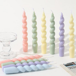 Macaron Color Twisted Pillar Candles 18cm 20cm Home Decorative Spiral Taper Curly Paraffin Wax Unscented Candles