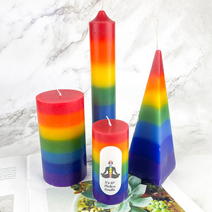 Large Tall Custom Chakra Color  Votive Pillar Candles Light Seven Color Rainbow Candles Home Decor