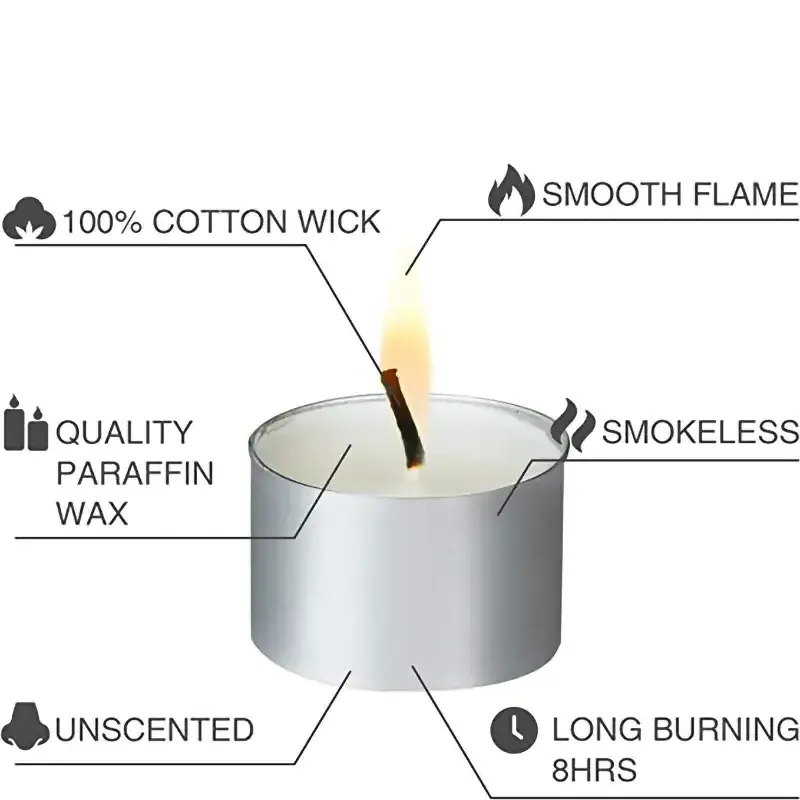 soy wax tea light candles Paraffin Wax  8 Hours burning Unscented Tea Lights 100/pkg White Tealight Candles