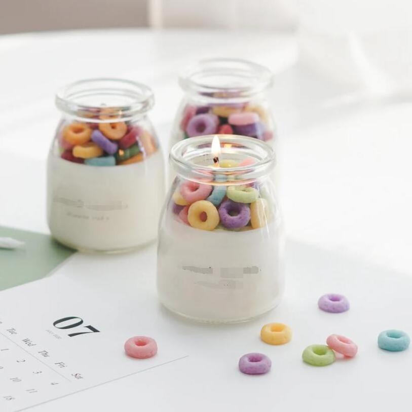 Soy Wax Fruit Loops Cereal Candles Cute Fun Scented Budding Glass Jar Candle for Dessert Lovers