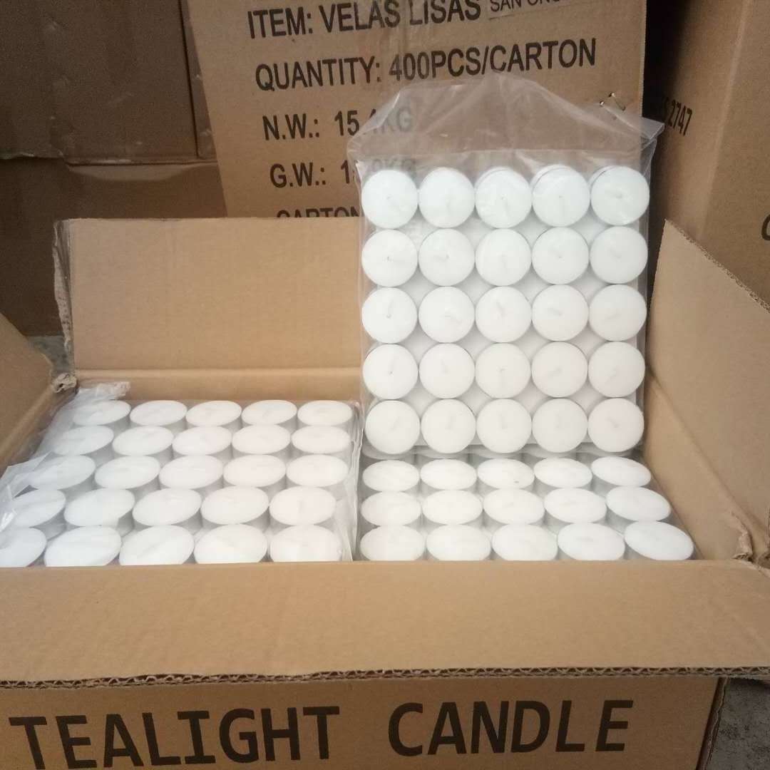 Mid East market cheap price small white 100 pcs tealight candles unscented tea cup candle colored