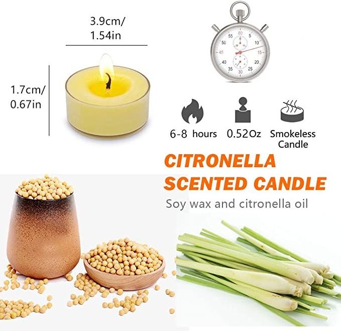 Good Quality Citronella Tea light Candles,yellow color soy wax tealight plastic containers pack of 12