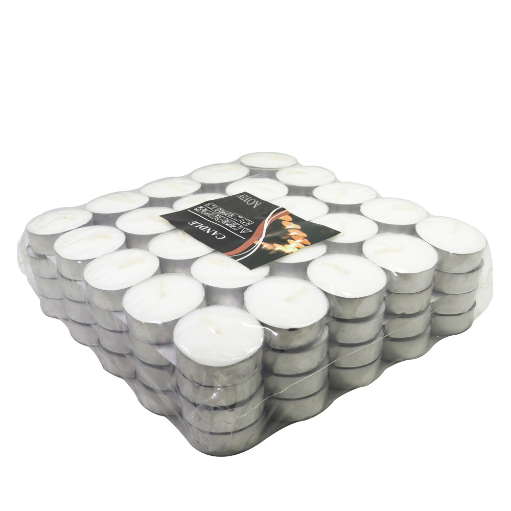 Mid East market cheap price small white 100 pcs tealight candles unscented tea cup candle colored