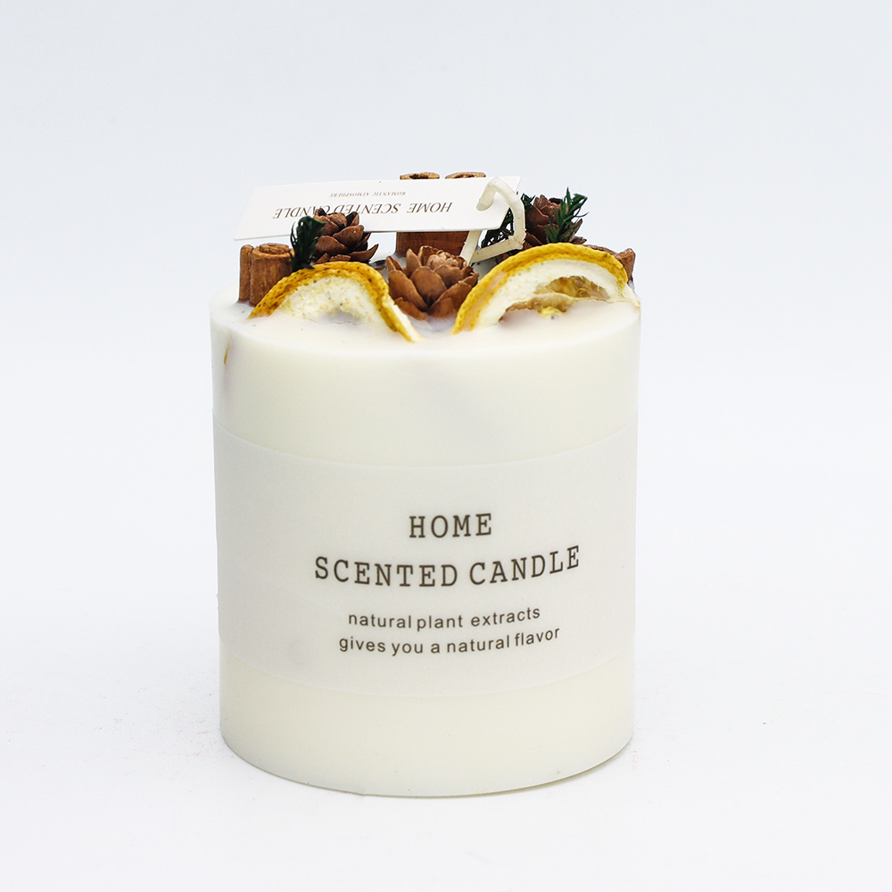 New innovations custom pillar candles floral scented white pillar candles with dry flowers