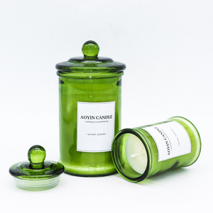 AOYIN handmade green glass jar candles soy wax aroma rose lemon scented candles luxury gift set with logo