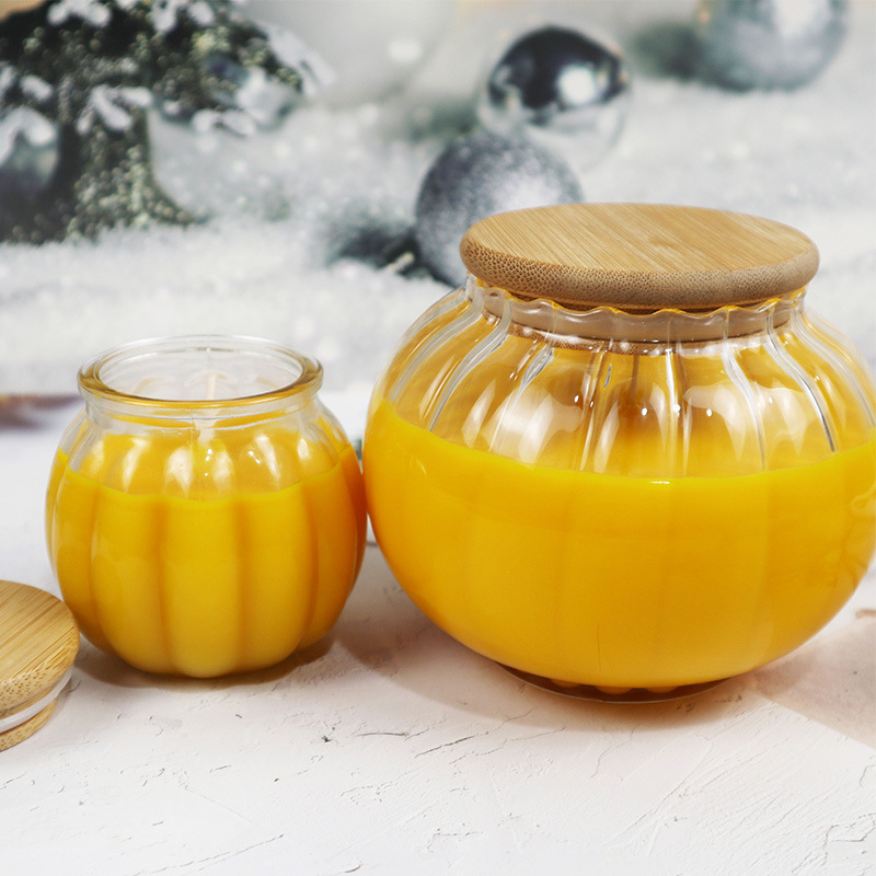 Wholesale handmade pumpkin cup scented candles soy wax scented glass candles as gift