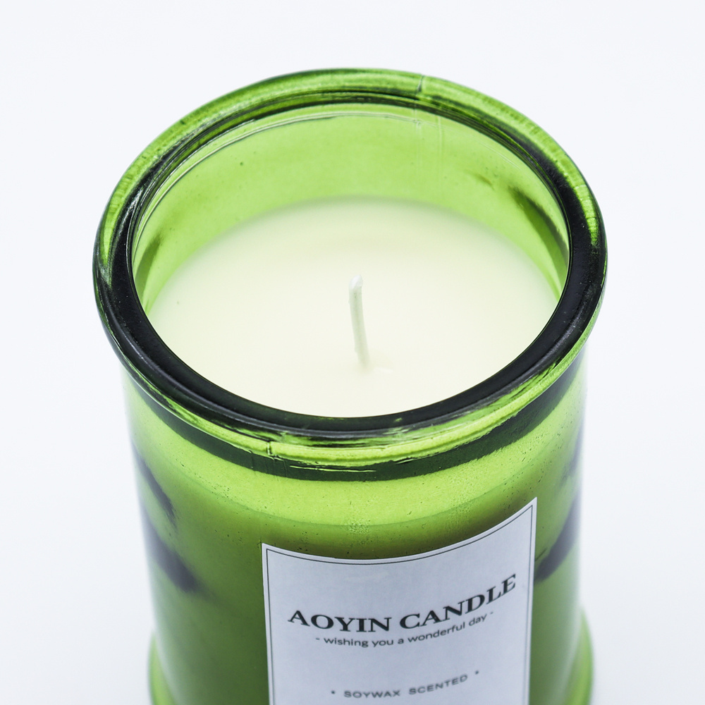 AOYIN handmade green glass jar candles soy wax aroma rose lemon scented candles luxury gift set with logo