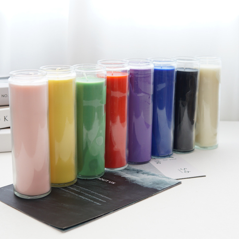 custom color 7 day prayer candles wholesale in glass for sale Glass candle Pray for religious paraffin candles