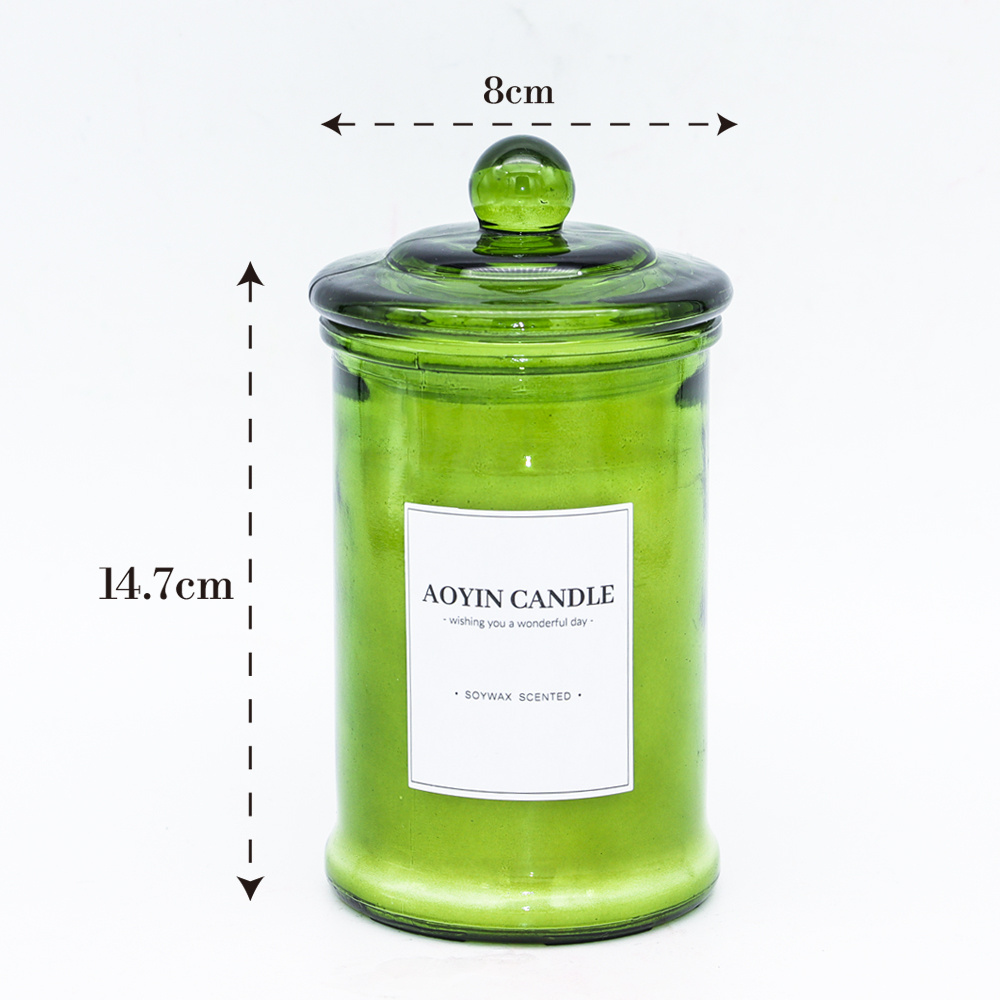 AOYIN handmade green glass jar candles soy wax aroma rose lemon scented candles luxury gift set with logo