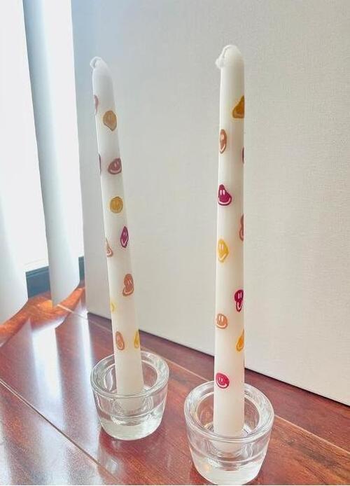 Wholesale colored different flower painted taper candles printed stick scented candles