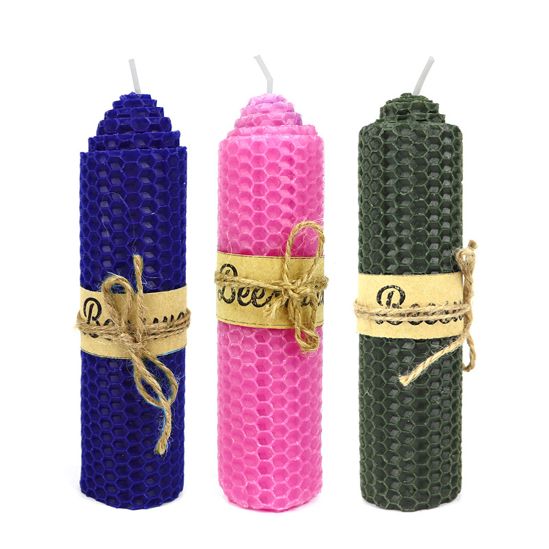 Wholesale hand rolled beeswax colorful scented natural beeswax pillar candles