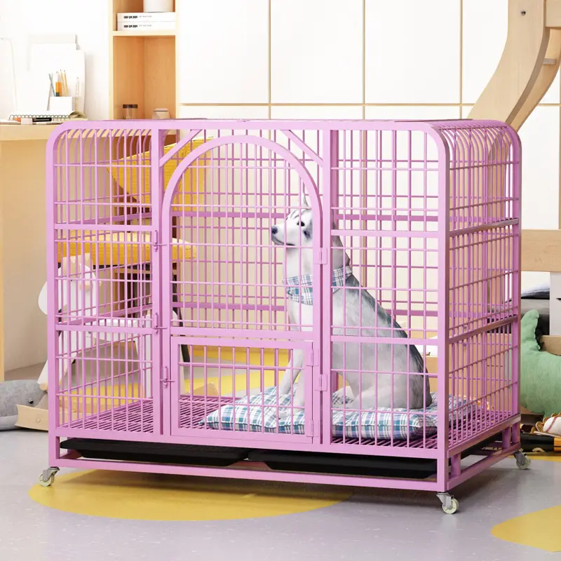 large free space domestic pet cat dog crate villa indoor pet house dog cage stainless with wheel