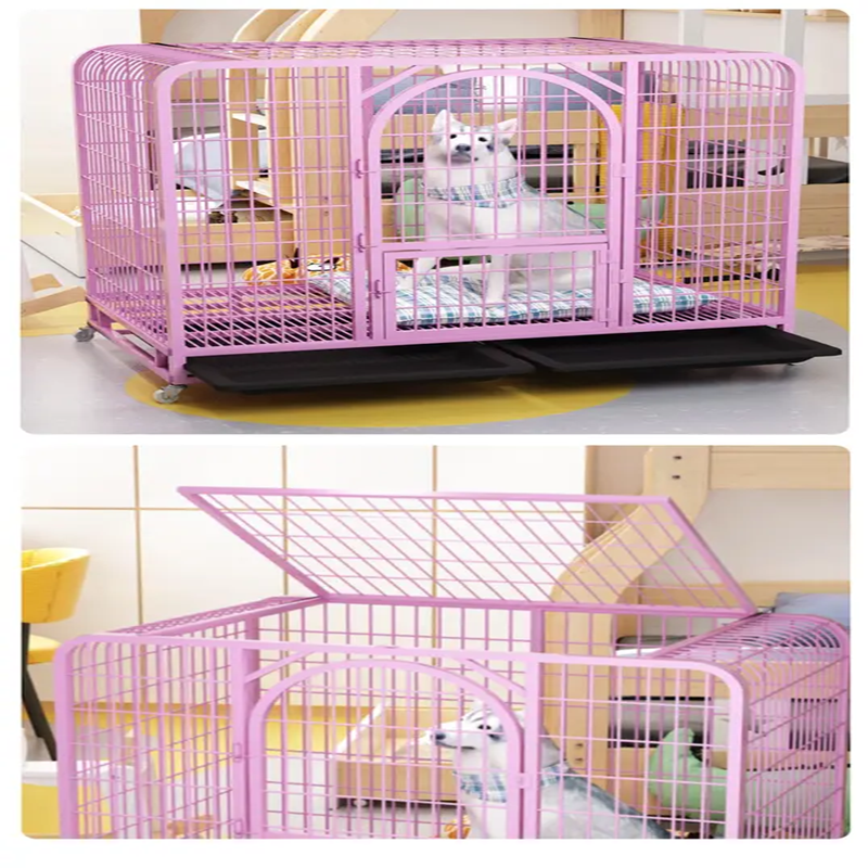 large free space domestic pet cat dog crate villa indoor pet house dog cage stainless with wheel