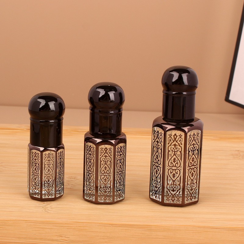 New Arrival Arab Attar Roller Perfume Bottle 3ml 6ml 12ml Octagonal Vial Perfume Roll on Glass Bottle with Roller Balls