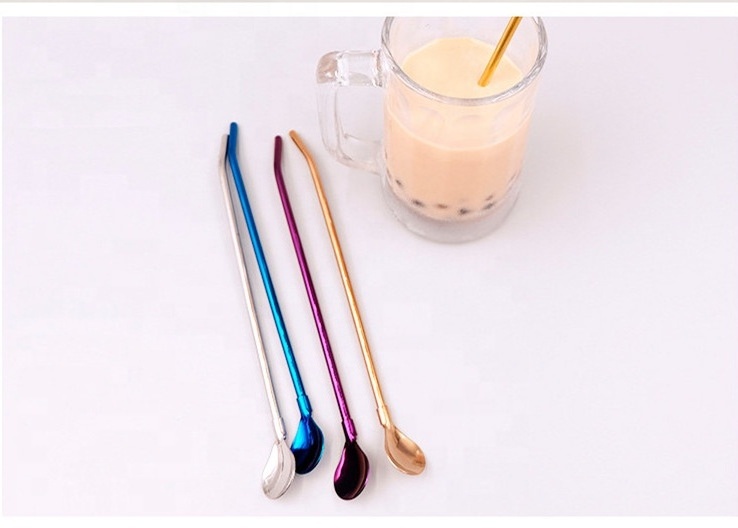 Eco-Friendly Reusable Colorful Metal Stainless Steel 304 Round Straw Spoon