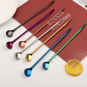 Eco-Friendly Reusable Colorful Metal Stainless Steel 304 Round Straw Spoon