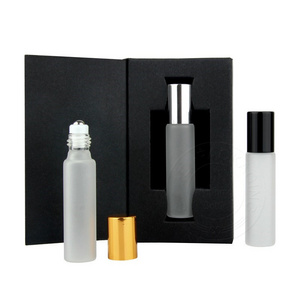 Custom Logo Mini Round 10ml Roll On Perfume Oil Bottle 10 ml Frosted Empty Round Roller Bottle with Gift Packaging Box