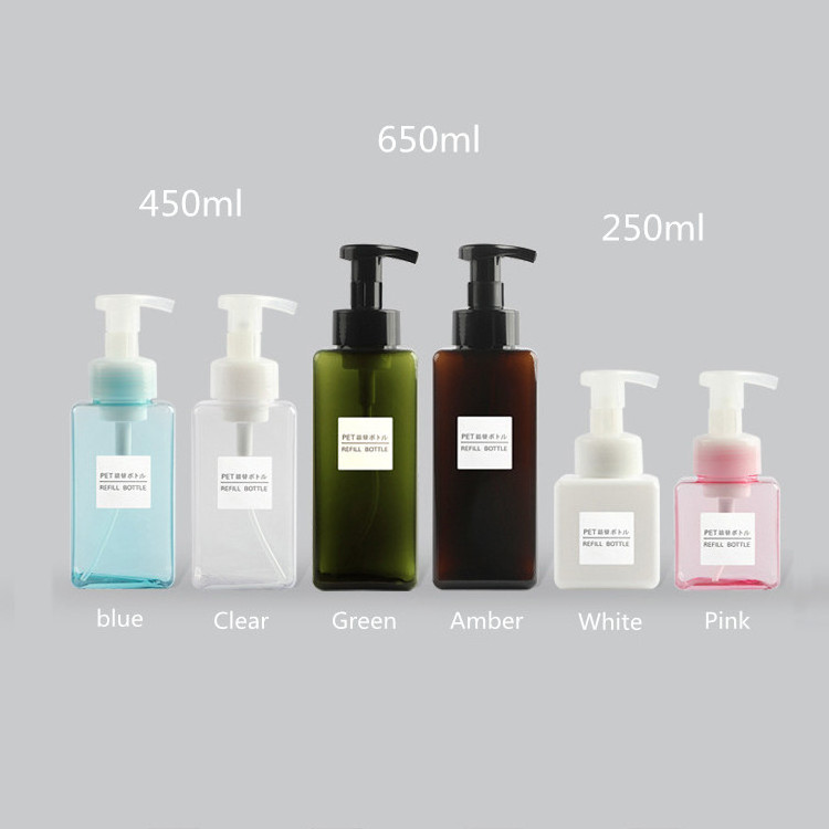 250ml 450ml 650ml PETG Empty Square Foam Top Pump Bottle Hand Wash Body Foaming Soap Plastic Foam Dispensers Pump Bottle