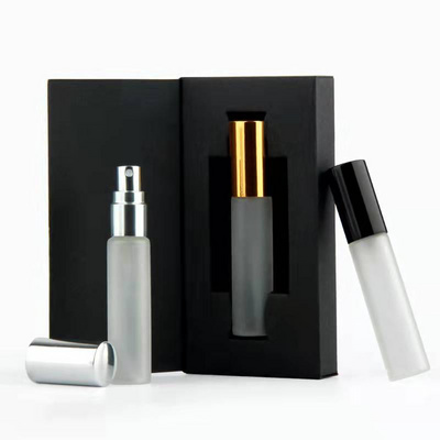 Hot Sale 5ml 10ml mini frosted glass perfume spray bottles empty perfume bottles with white black paper box packaging