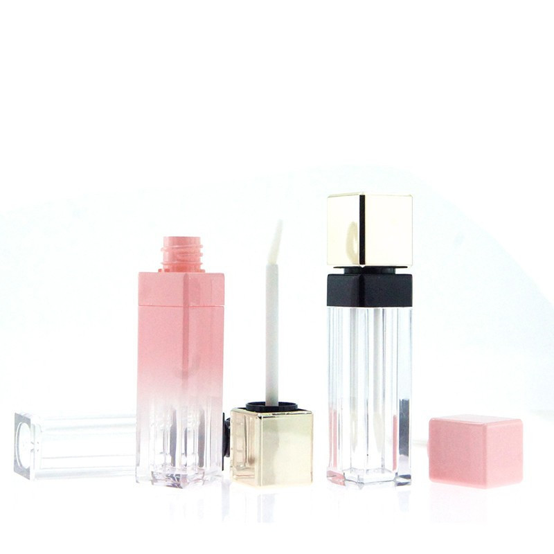 In Stock Low Moq Luxury 8ml Lip Gloss Tube Container LipGloss Wand Tubes Clear Pink Square Lip Gloss Tubes Container