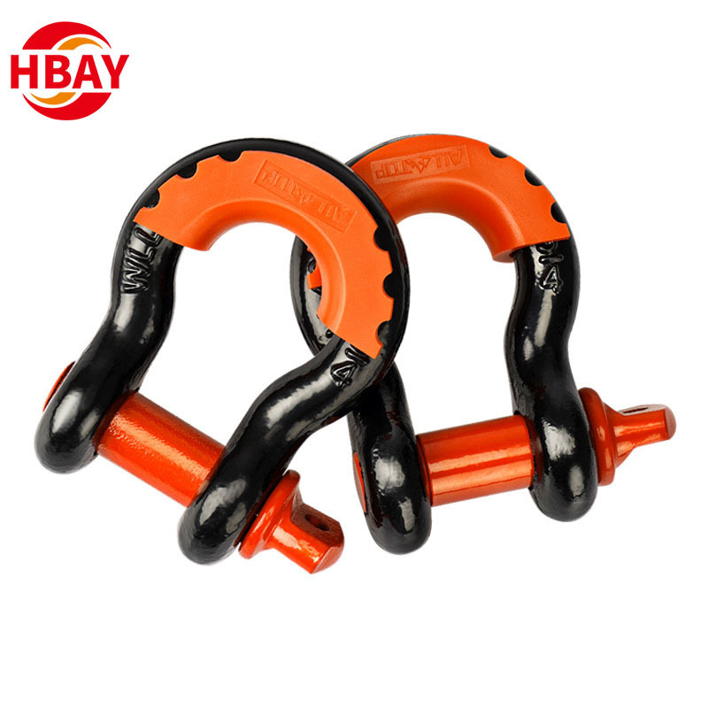 G209 shackle Heavy Duty Drop Forged Bow Type Towing Shackle with Rubber Protective Sleeve