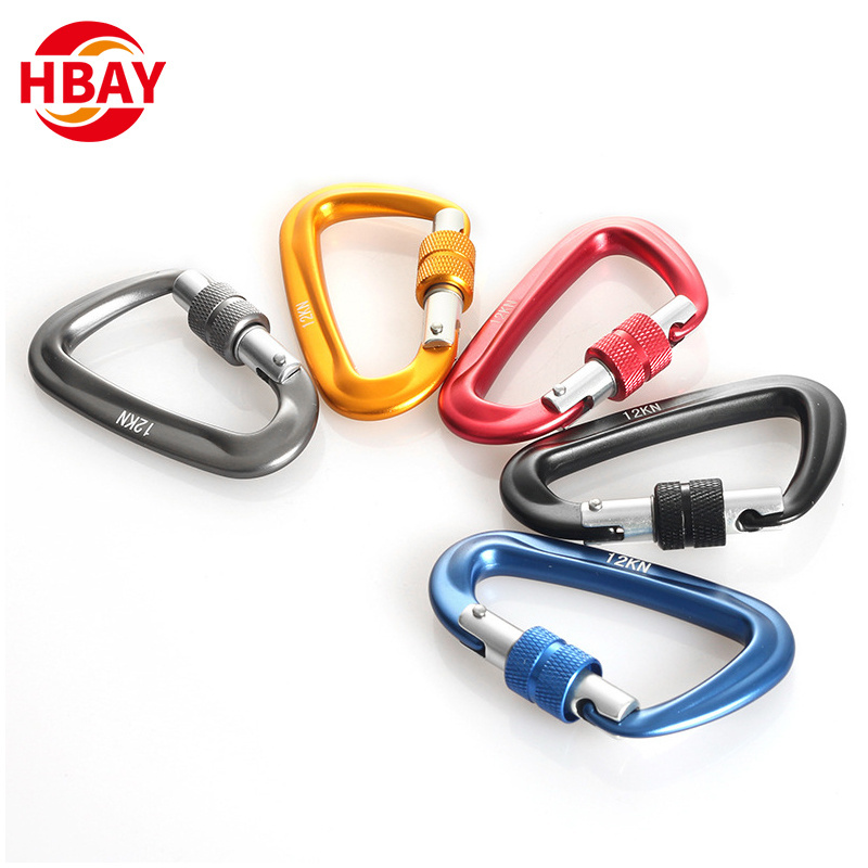 ANYUE Manufacturer Most Popular D Type 12kN Aluminum Carabiner With Auto Lock For Rock Climbing/Hammock/Camping