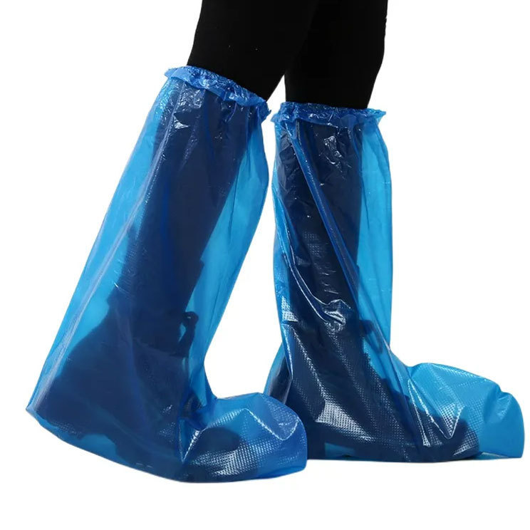 Eco-friendly Elastic Waterproof Plastic Long Shoe Covers Transparent Disposable Polyethylene Boot Cover Rain Boots