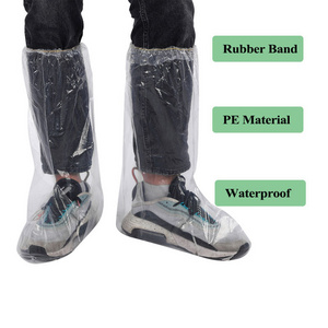 Eco-friendly Elastic Waterproof Plastic Long Shoe Covers Transparent Disposable Polyethylene Boot Cover Rain Boots